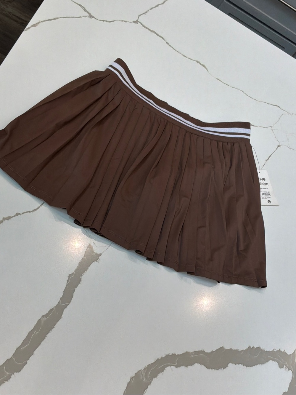 NWT Love PoemM/L Pleated Brown Women's Skirt Stripe Waistband Pickleball